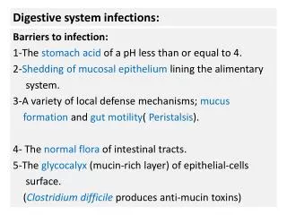 Digestive system infections: