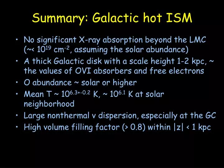 summary galactic hot ism