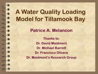 A Water Quality Loading Model for Tillamook Bay