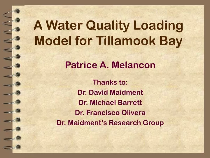 a water quality loading model for tillamook bay