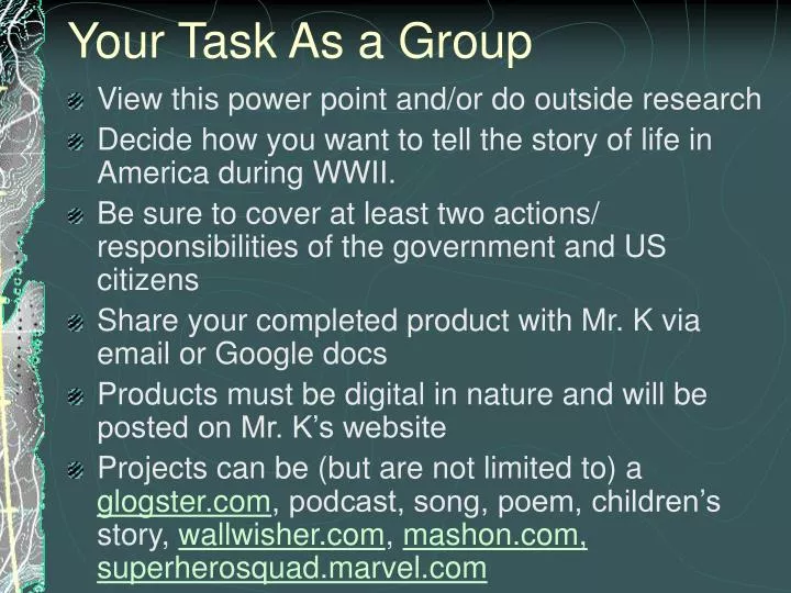 your task as a group