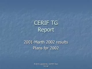 CERIF TG Report