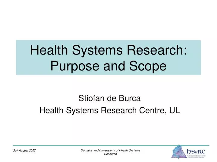 health systems research purpose and scope