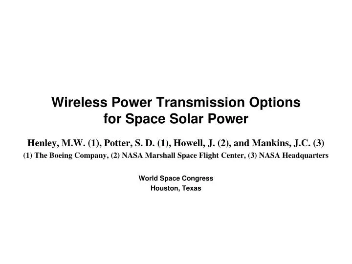 wireless power transmission options for space solar power