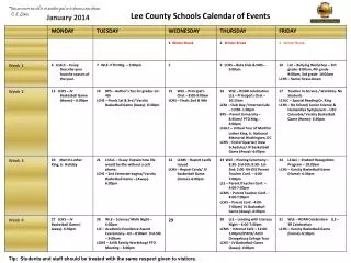 Lee County Schools Calendar of Events
