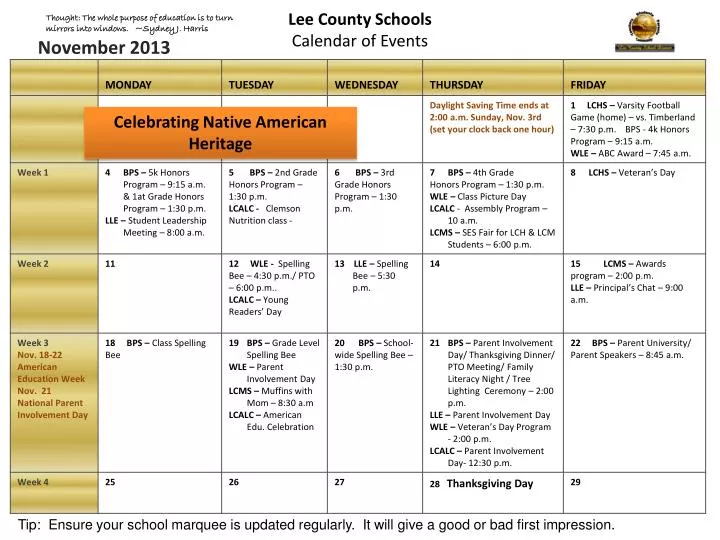 PPT Lee County Schools Calendar Of Events PowerPoint Presentation