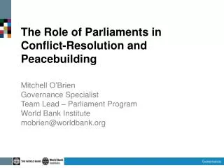 The Role of Parliaments in Conflict-Resolution and Peacebuilding