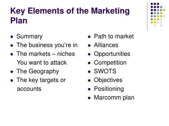 key elements of the marketing plan