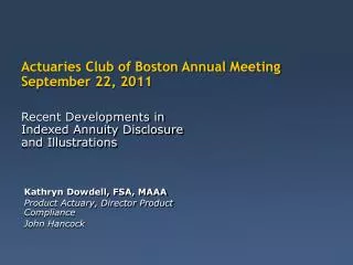 Actuaries Club of Boston Annual Meeting September 22, 2011