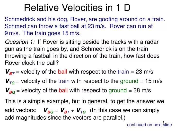 relative velocities in 1 d