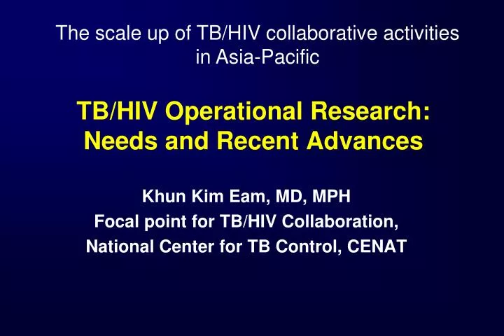tb hiv operational research needs and recent advances