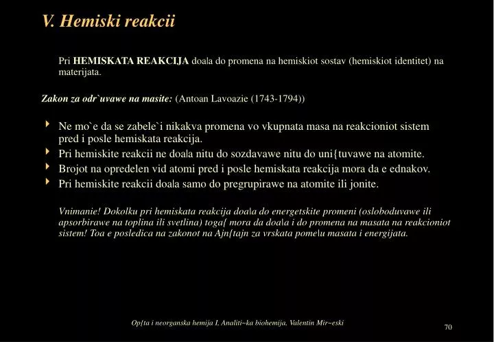 v hemiski reakcii