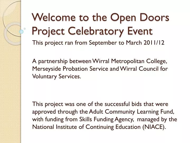 welcome to the open doors project celebratory event