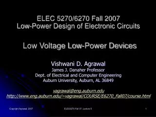 ELEC 5270/6270 Fall 2007 Low-Power Design of Electronic Circuits Low Voltage Low-Power Devices