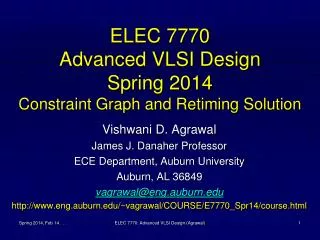 ELEC 7770 Advanced VLSI Design Spring 2014 Constraint Graph and Retiming Solution