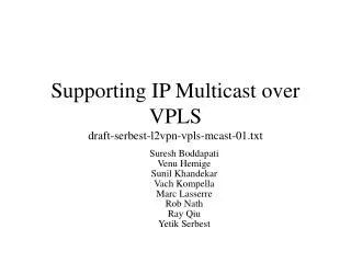 Supporting IP Multicast over VPLS draft-serbest-l2vpn-vpls-mcast-01.txt