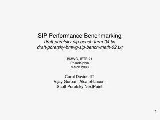 SIP Performance Benchmarking draft-poretsky-sip-bench-term-04.txt
