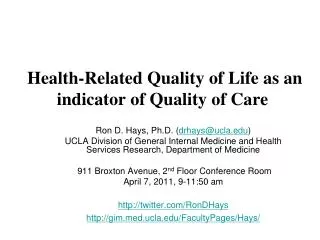 Health-Related Quality of Life as an indicator of Quality of Care
