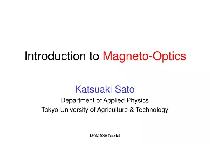 introduction to magneto optics