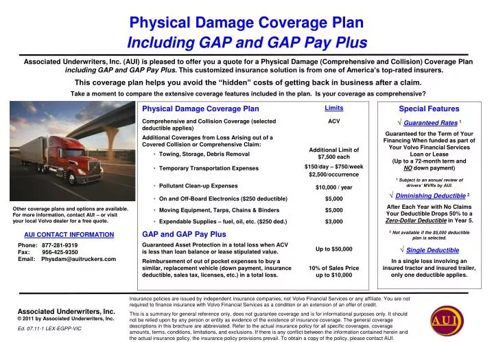 physical damage coverage plan including gap and gap pay plus