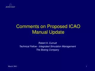 Comments on Proposed ICAO Manual Update