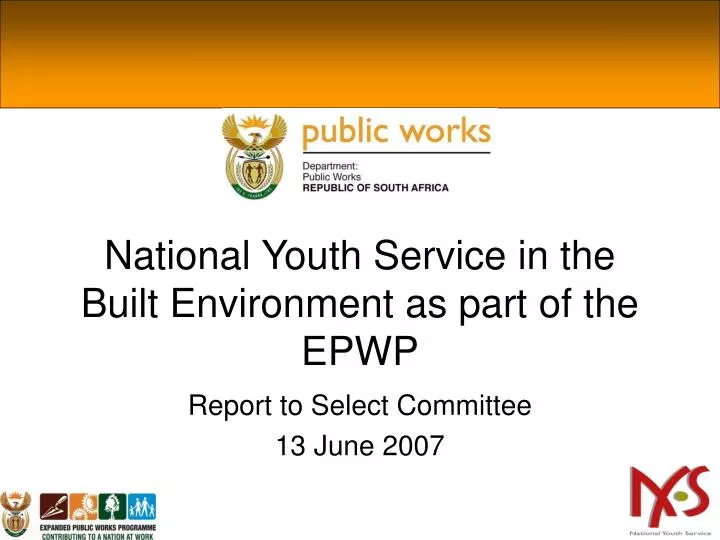 national youth service in the built environment as part of the epwp