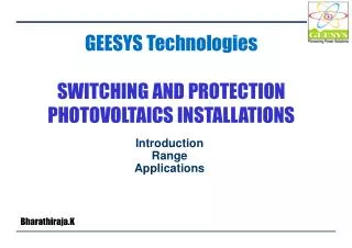 GEESYS Technologies SWITCHING AND PROTECTION PHOTOVOLTAICS INSTALLATIONS