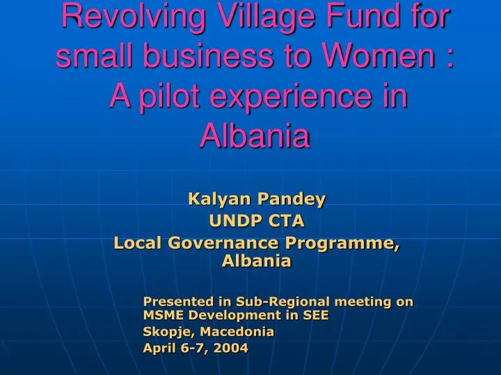 revolving village fund for small business to women a pilot experience in albania