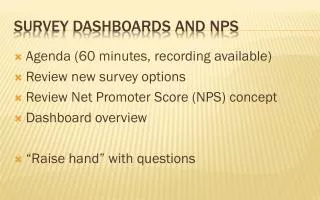 Survey Dashboards and NPS