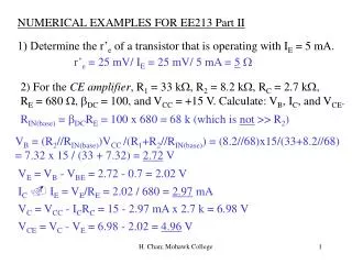NUMERICAL EXAMPLES FOR EE213 Part II
