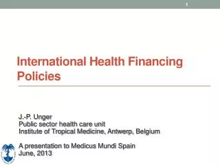 International Health Financing Policies