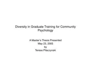 Diversity in Graduate Training for Community Psychology