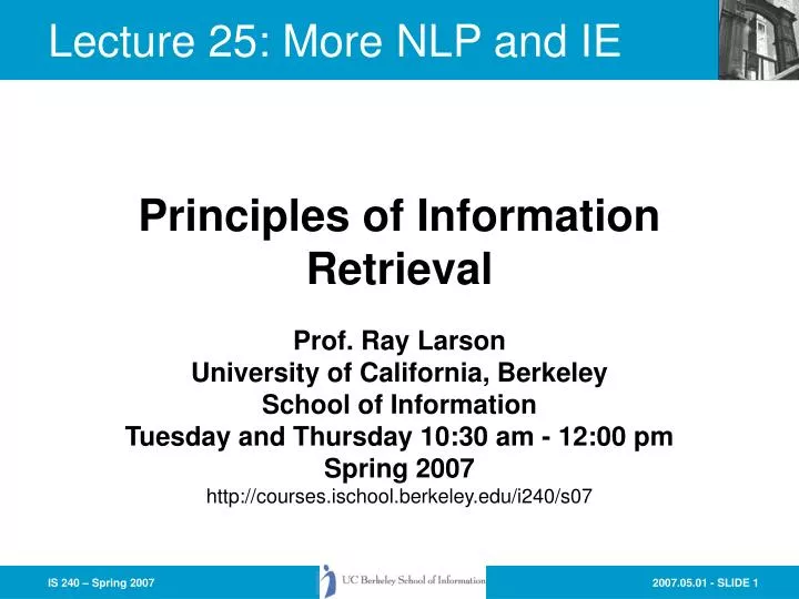 lecture 25 more nlp and ie