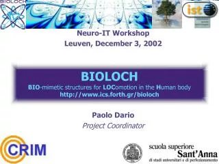 Neuro-IT Workshop Leuven, December 3, 2002
