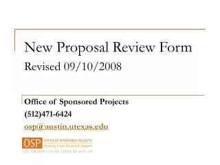 New Proposal Review Form Revised 09/10/2008