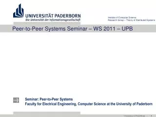 peer to peer systems seminar ws 2011 upb