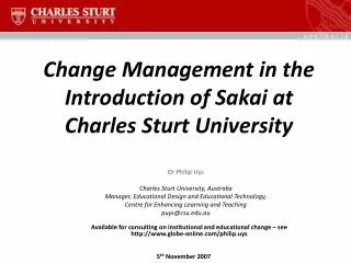 Change Management in the Introduction of Sakai at Charles Sturt University