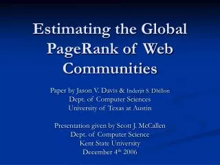 Estimating the Global PageRank of Web Communities