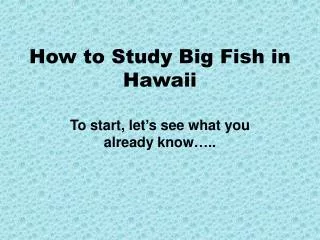 How to Study Big Fish in Hawaii