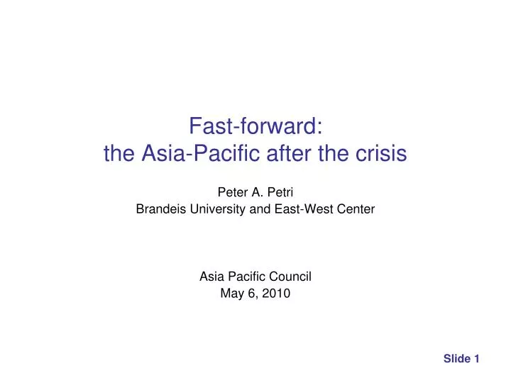 fast forward the asia pacific after the crisis