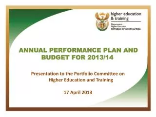 ANNUAL PERFORMANCE PLAN AND BUDGET FOR 2013/14