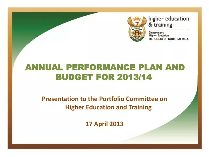 annual performance plan and budget for 2013 14