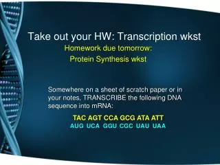 Take out your HW: Transcription wkst