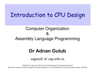 Introduction to CPU Design
