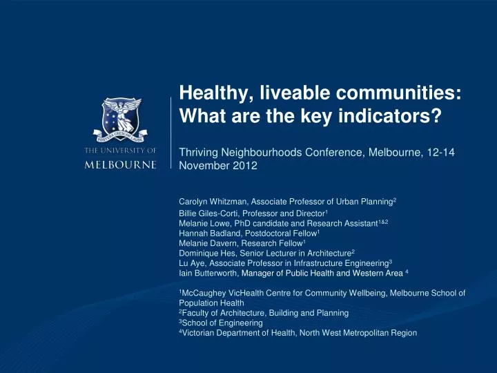 healthy liveable communities what are the key indicators