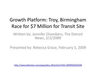 Growth Platform: Troy, Birmingham Race for $7 Million for Transit Site