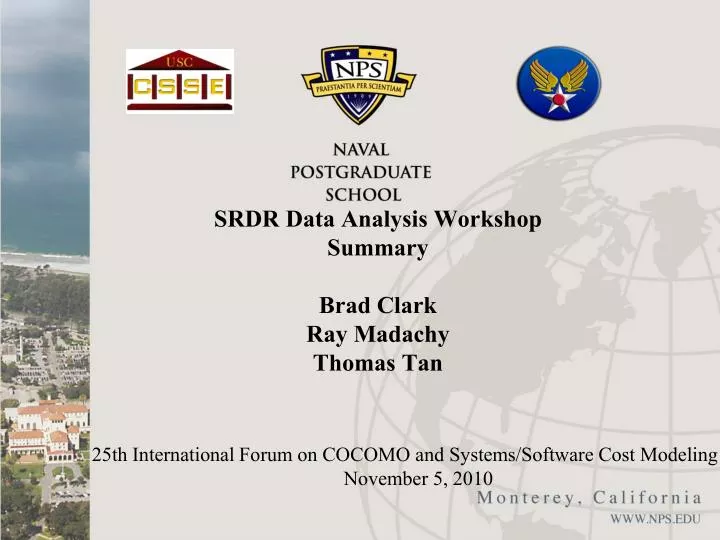 srdr data analysis workshop summary brad clark ray madachy thomas tan