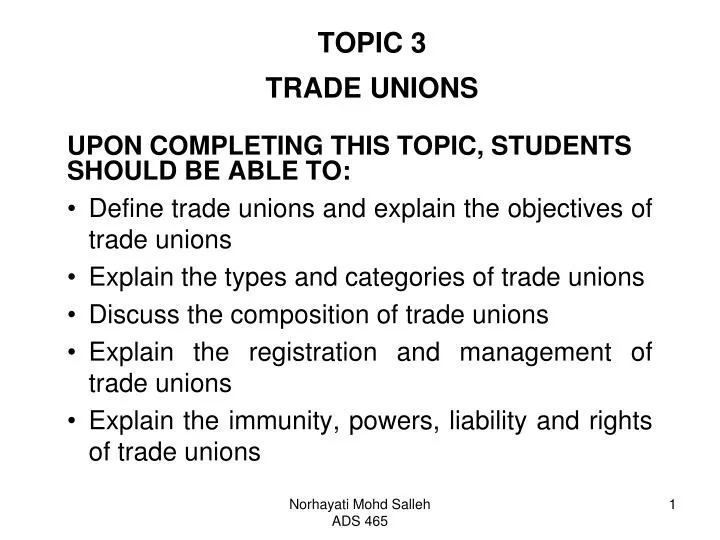 topic 3 trade unions