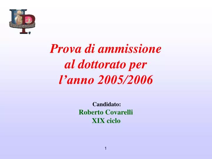 prova di ammissione al dottorato per l anno 2005 2006