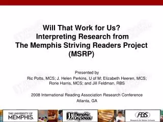 Will That Work for Us? Interpreting Research from The Memphis Striving Readers Project (MSRP)